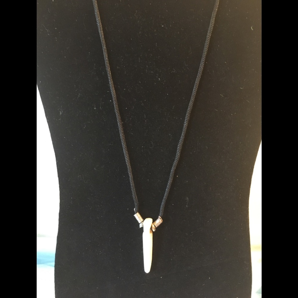 Bone tooth necklace with silver beaded accents
